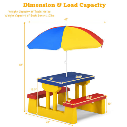 Kids Picnic Folding Table and Bench Set with Umbrella, Yellow Kids Table & Chair Sets at Gallery Canada