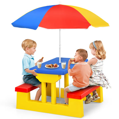 Kids Picnic Folding Table and Bench Set with Umbrella, Yellow Kids Table & Chair Sets at Gallery Canada