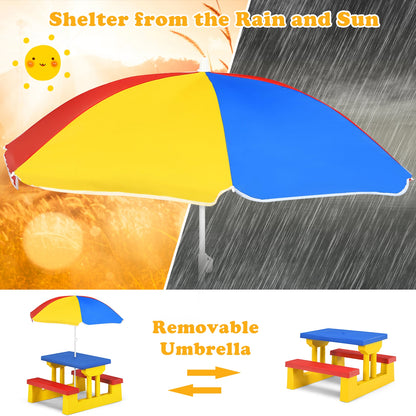 Kids Picnic Folding Table and Bench Set with Umbrella, Yellow Kids Table & Chair Sets at Gallery Canada