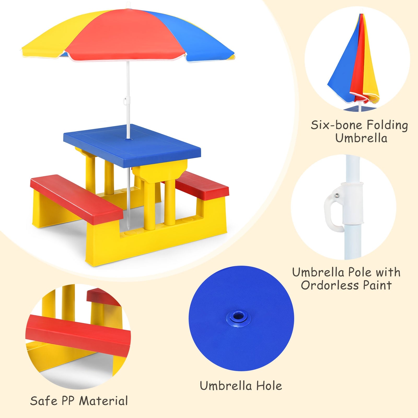 Kids Picnic Folding Table and Bench Set with Umbrella, Yellow Kids Table & Chair Sets at Gallery Canada