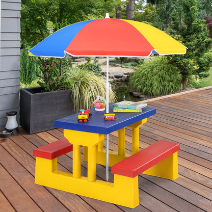 Kids Picnic Folding Table and Bench Set with Umbrella, Yellow Kids Table & Chair Sets at Gallery Canada
