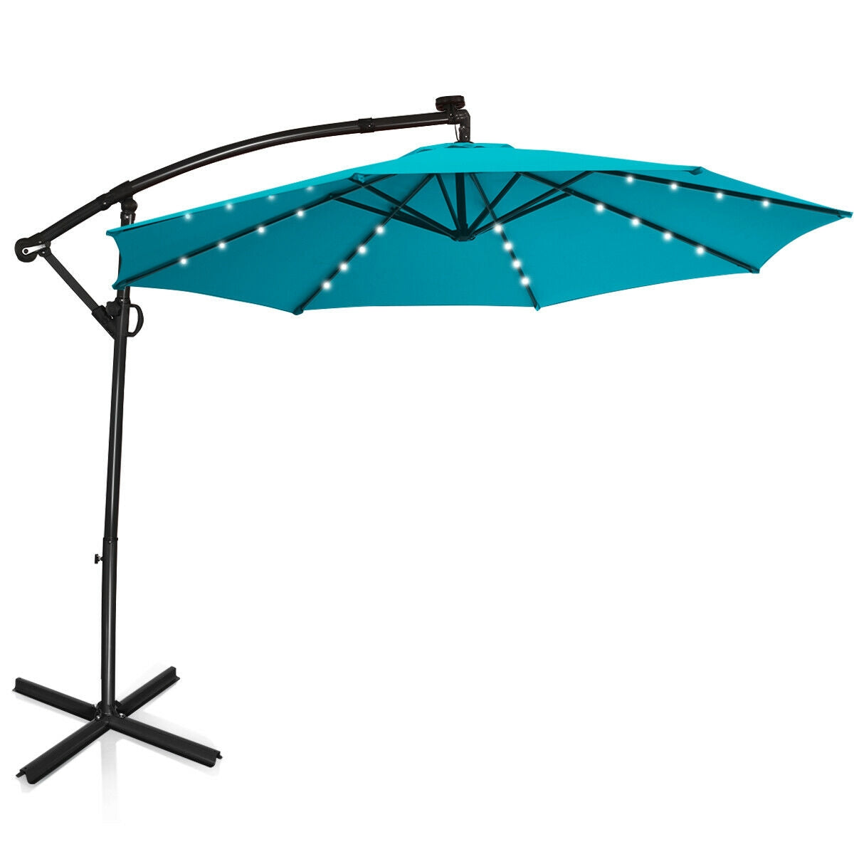10 ft Solar Powered LED Patio Umbrella, 360° Rotation, Turquoise Outdoor Umbrellas at Gallery Canada