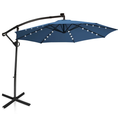 10 ft Solar Powered LED Patio Umbrella, 360° Rotation, Blue Outdoor Umbrellas Blue at Gallery Canada