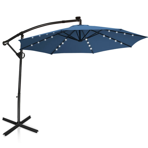 10 ft Solar Powered LED Patio Umbrella, 360° Rotation, Blue