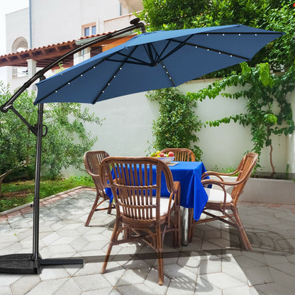 10 ft 360° Rotation Solar Powered LED Patio Offset Umbrella without Weight Base, Blue Outdoor Umbrellas at Gallery Canada