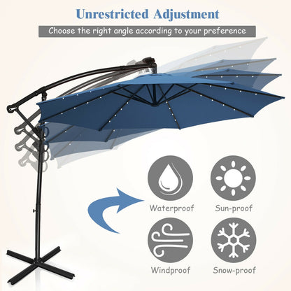 10 ft 360° Rotation Solar Powered LED Patio Offset Umbrella without Weight Base, Blue Outdoor Umbrellas at Gallery Canada