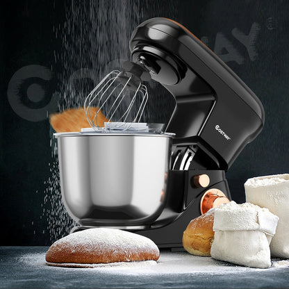 5.3 Qt Stand Kitchen Food Mixer 6 Speed with Dough Hook Beater, Black - Gallery Canada