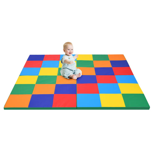 58 Inch Baby Folding Activity Floor Mat Toddler Foam Play Mat, Multicolor