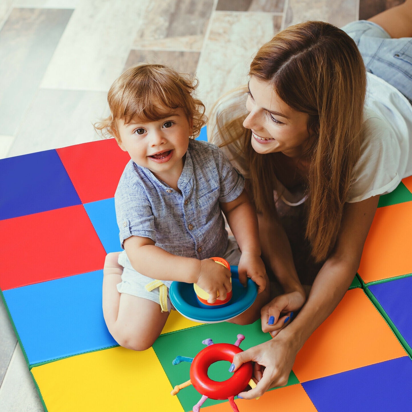 58 Inch Baby Folding Activity Floor Mat Toddler Foam Play Mat, Multicolor Baby Gyms & Playmats at Gallery Canada