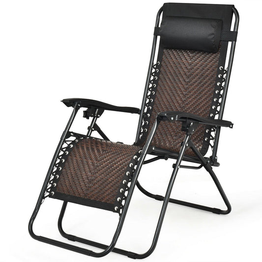 Folding Rattan Zero Gravity Lounge Chair with Removable Head Pillow, Light Brown - Gallery Canada