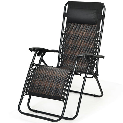 Folding Rattan Zero Gravity Lounge Chair with Removable Head Pillow, Brown Beach & Lawn Chairs Brown at Gallery Canada