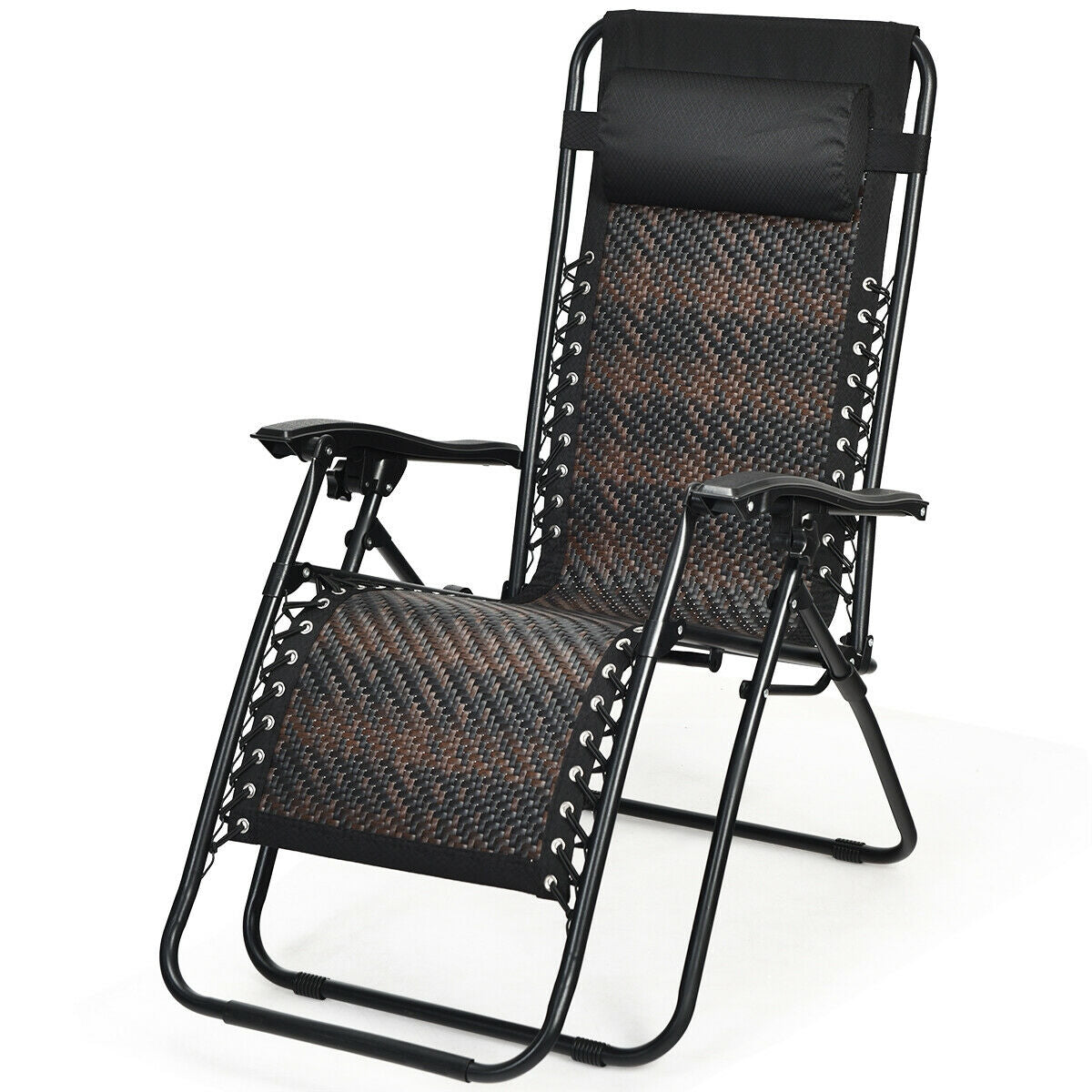Folding Rattan Zero Gravity Lounge Chair with Removable Head Pillow, Brown Beach & Lawn Chairs at Gallery Canada