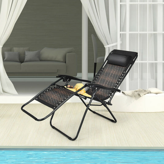 Folding Rattan Zero Gravity Lounge Chair with Removable Head Pillow, Brown - Gallery Canada