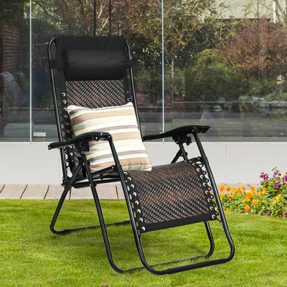 Folding Rattan Zero Gravity Lounge Chair with Removable Head Pillow, Brown Beach & Lawn Chairs at Gallery Canada