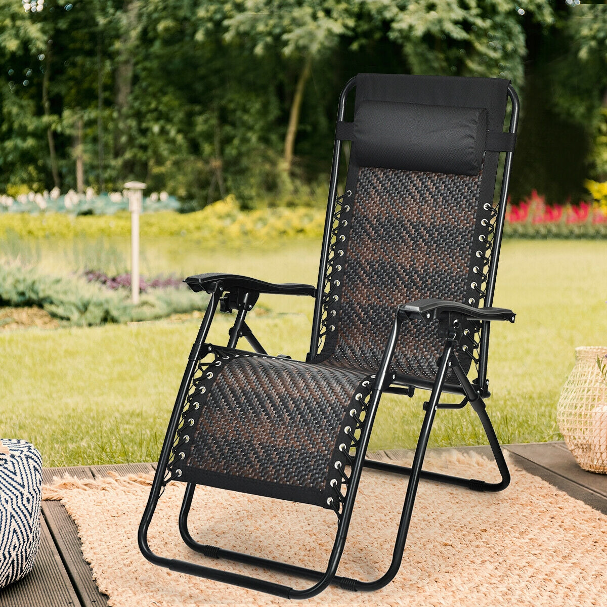 Folding Rattan Zero Gravity Lounge Chair with Removable Head Pillow, Brown Beach & Lawn Chairs at Gallery Canada