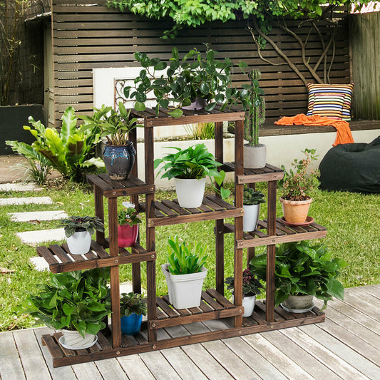 6-Tier Flower Wood Stand Plant Display Rack Storage Shelf, Brown Plant Stands Brown at Gallery Canada