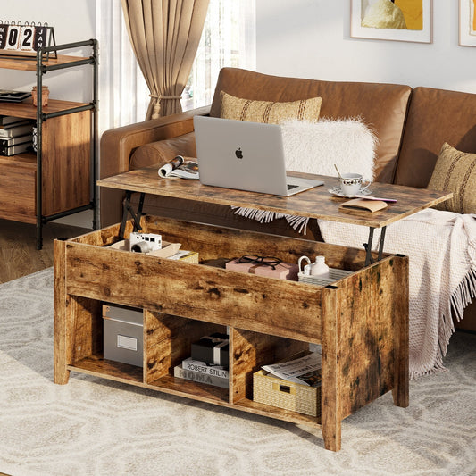 Lift Top Coffee Table with Storage Lower Shelf, Tan - Gallery Canada
