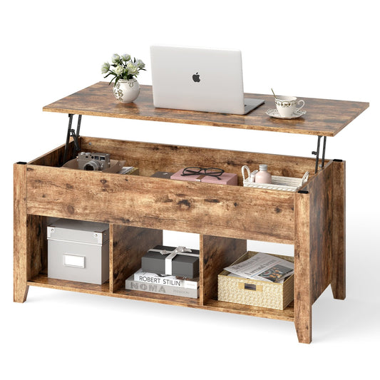 Lift Top Coffee Table with Storage Lower Shelf, Tan - Gallery Canada