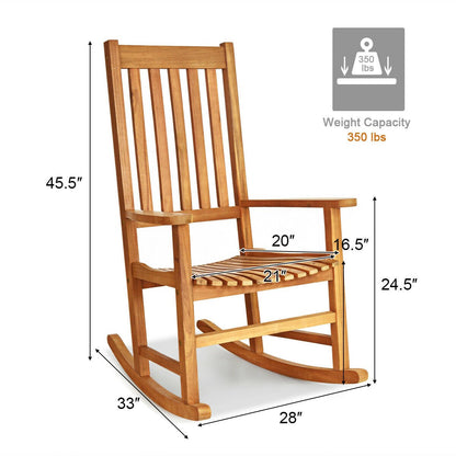 Indoor Outdoor Wooden High Back Rocking Chair, Natural - Gallery Canada