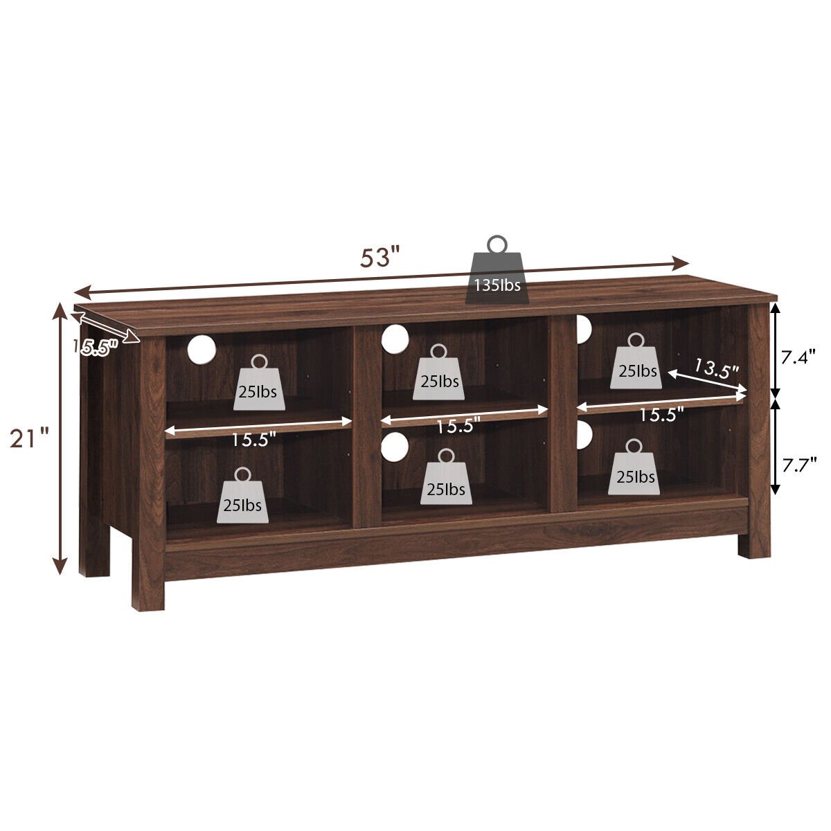 60 Inch  Entertainment TV Stand Cabinet, Brown - Gallery Canada
