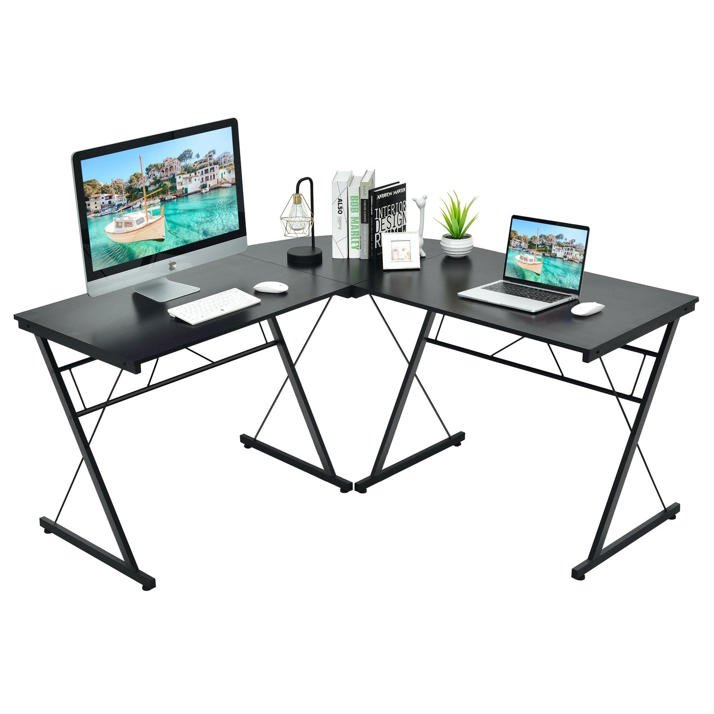 59 Inch L-Shaped Corner Desk, Home Office Computer Table, Black L-Shaped Desks at Gallery Canada