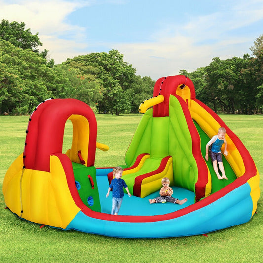 Kid's Inflatable Water Slide Bounce House with Climbing Wall and Pool Without Blower - Gallery Canada
