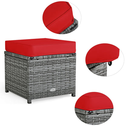 7 Pieces Patio Rattan Dining Furniture Sectional Sofa Set with Wicker Ottoman, Red Outdoor Sectionals at Gallery Canada