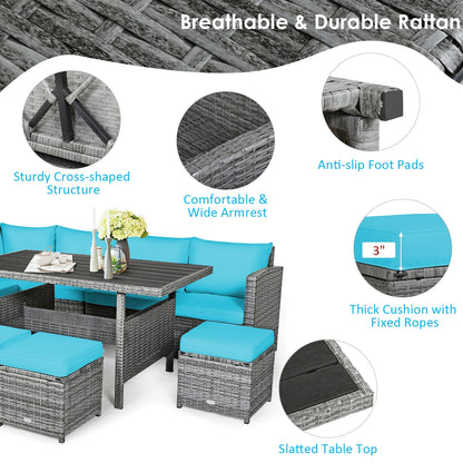 7-Piece Rattan Patio Dining Set, Sectional Sofa, Turquoise Outdoor Sectionals at Gallery Canada