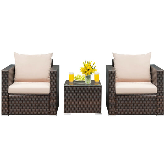 3 Pcs Patio Conversation Rattan Furniture Set with Cushion, Beige Patio Conversation Sets Beige at Gallery Canada