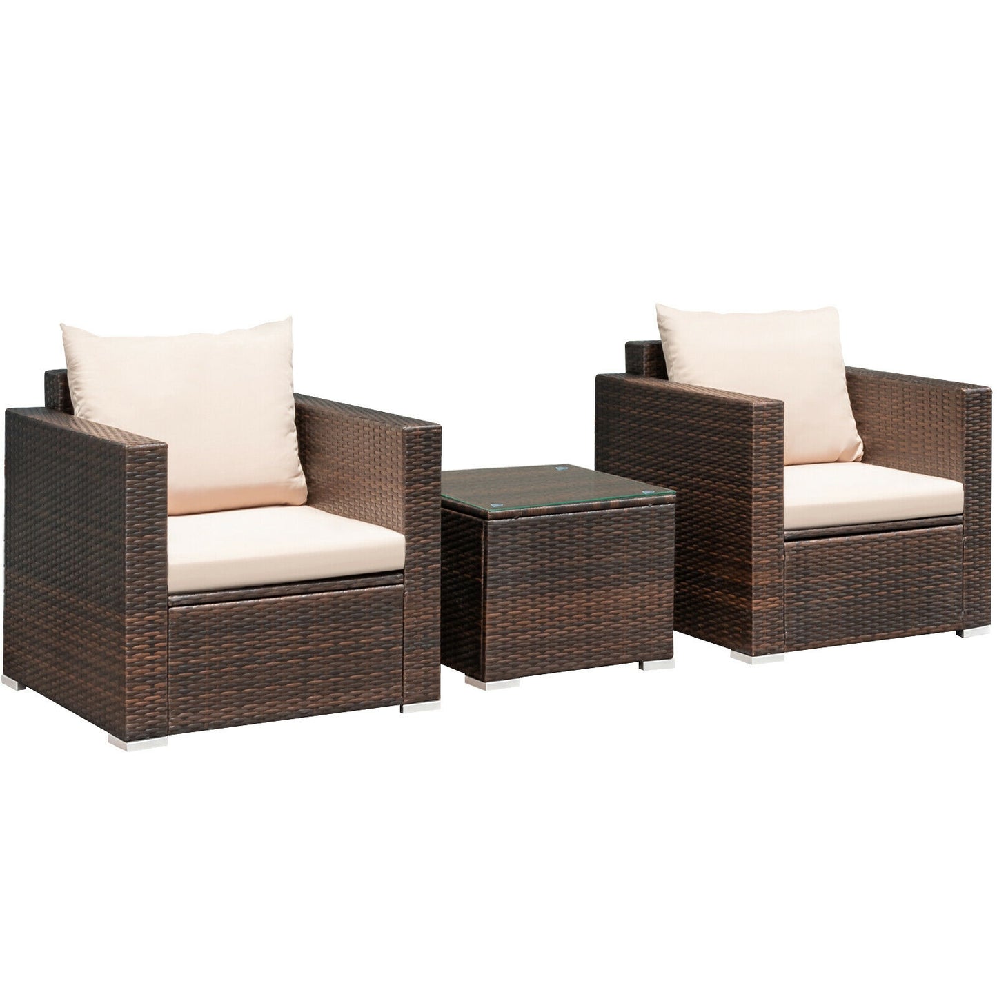 3 Pcs Patio Conversation Rattan Furniture Set with Cushion, Beige Patio Conversation Sets at Gallery Canada