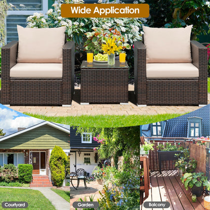 3 Pcs Patio Conversation Rattan Furniture Set with Cushion, Beige Patio Conversation Sets at Gallery Canada