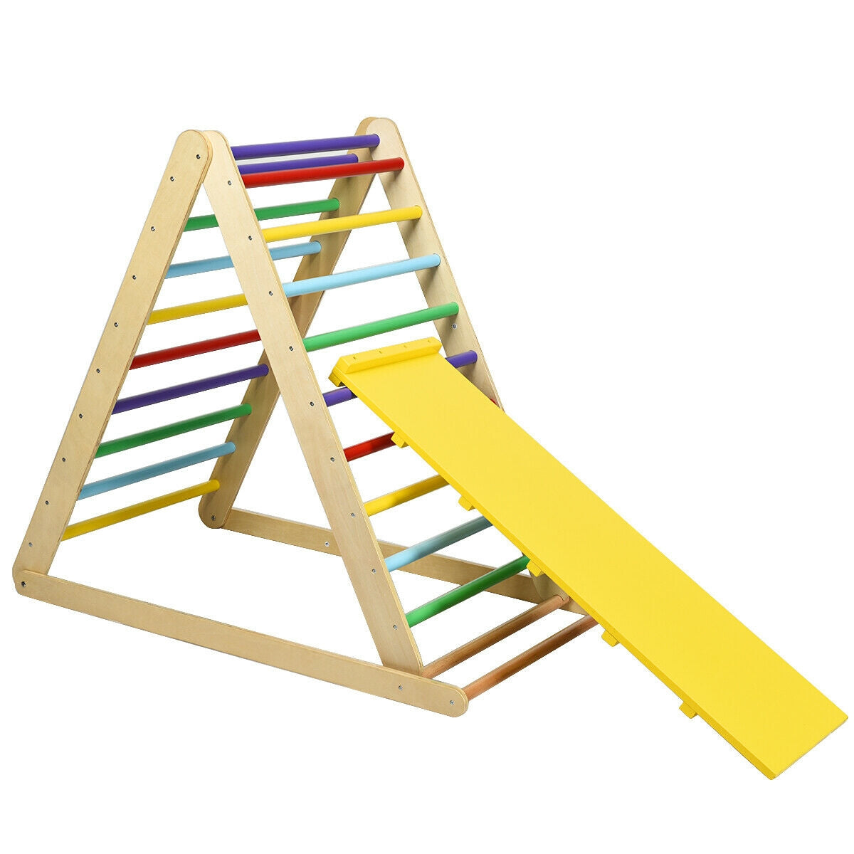 Foldable Wooden Climbing Triangle With Ladder, Multicolor