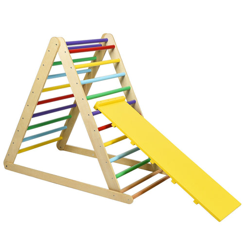 Foldable Wooden Climbing Triangle With Ladder, Multicolor