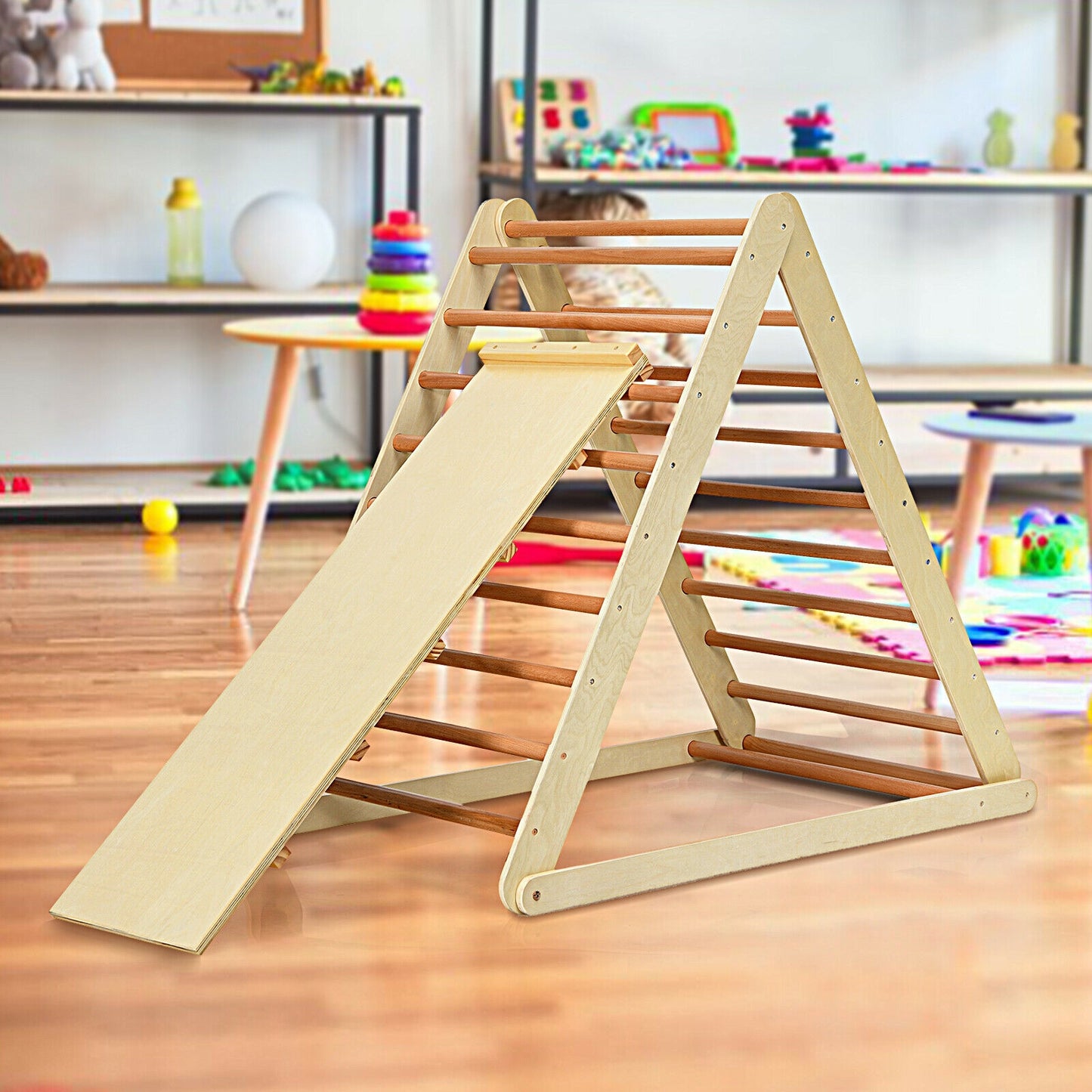 Foldable Wooden Climbing Triangle Indoor with Ladder for Toddler Baby, Natural Climbers & Slides at Gallery Canada