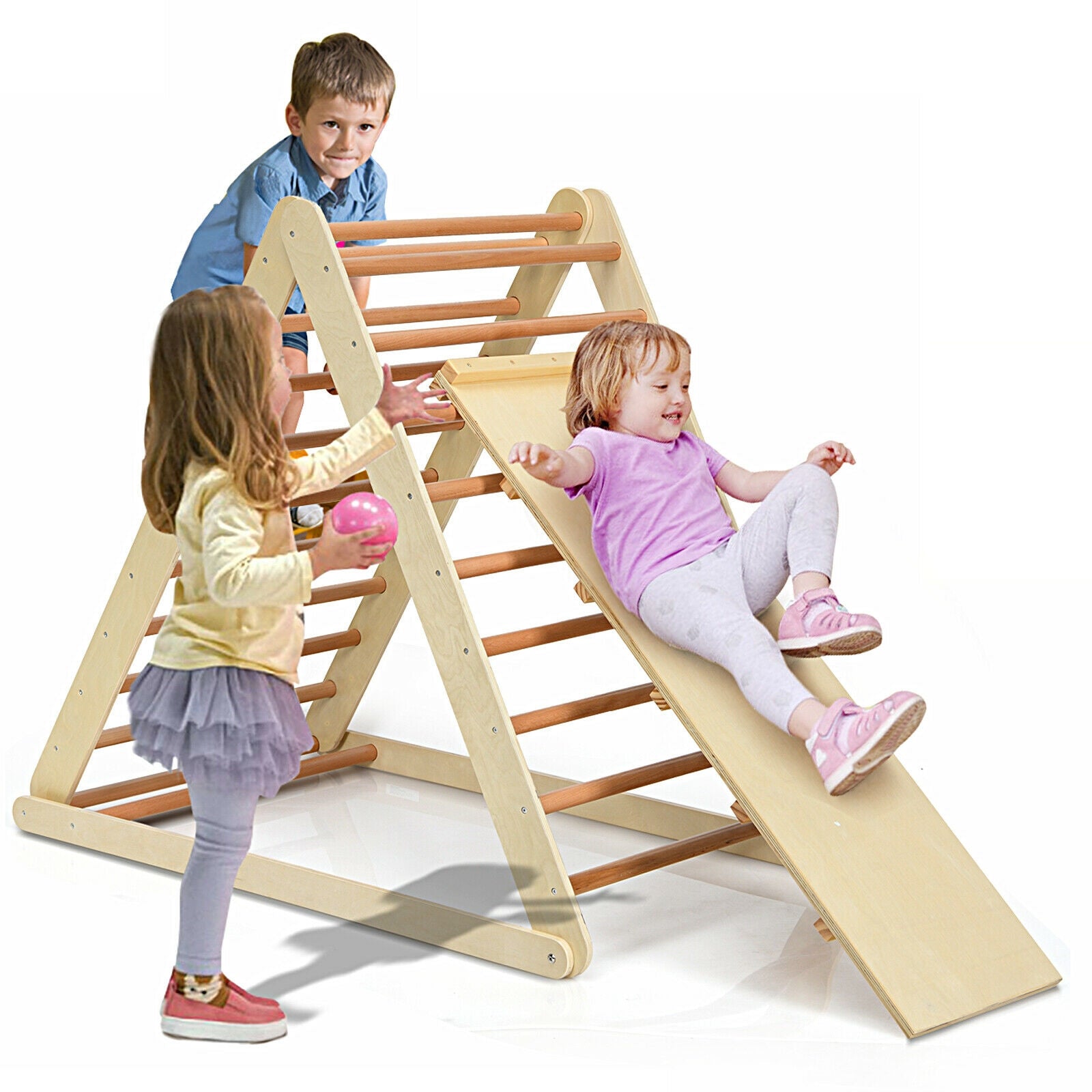 Foldable Wooden Climbing Triangle Indoor with Ladder for Toddler Baby, Natural Climbers & Slides at Gallery Canada