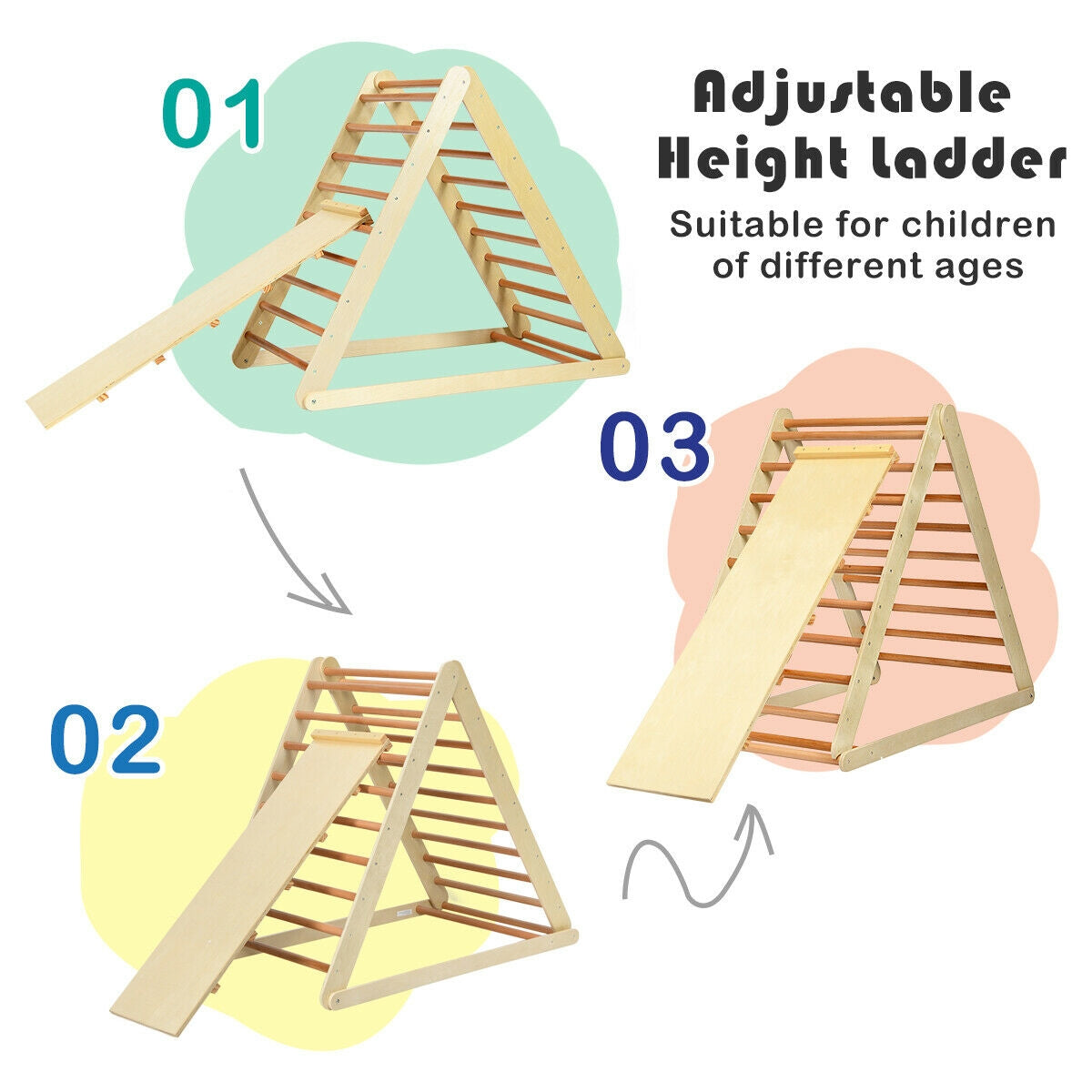 Foldable Wooden Climbing Triangle Indoor with Ladder for Toddler Baby, Natural Climbers & Slides at Gallery Canada