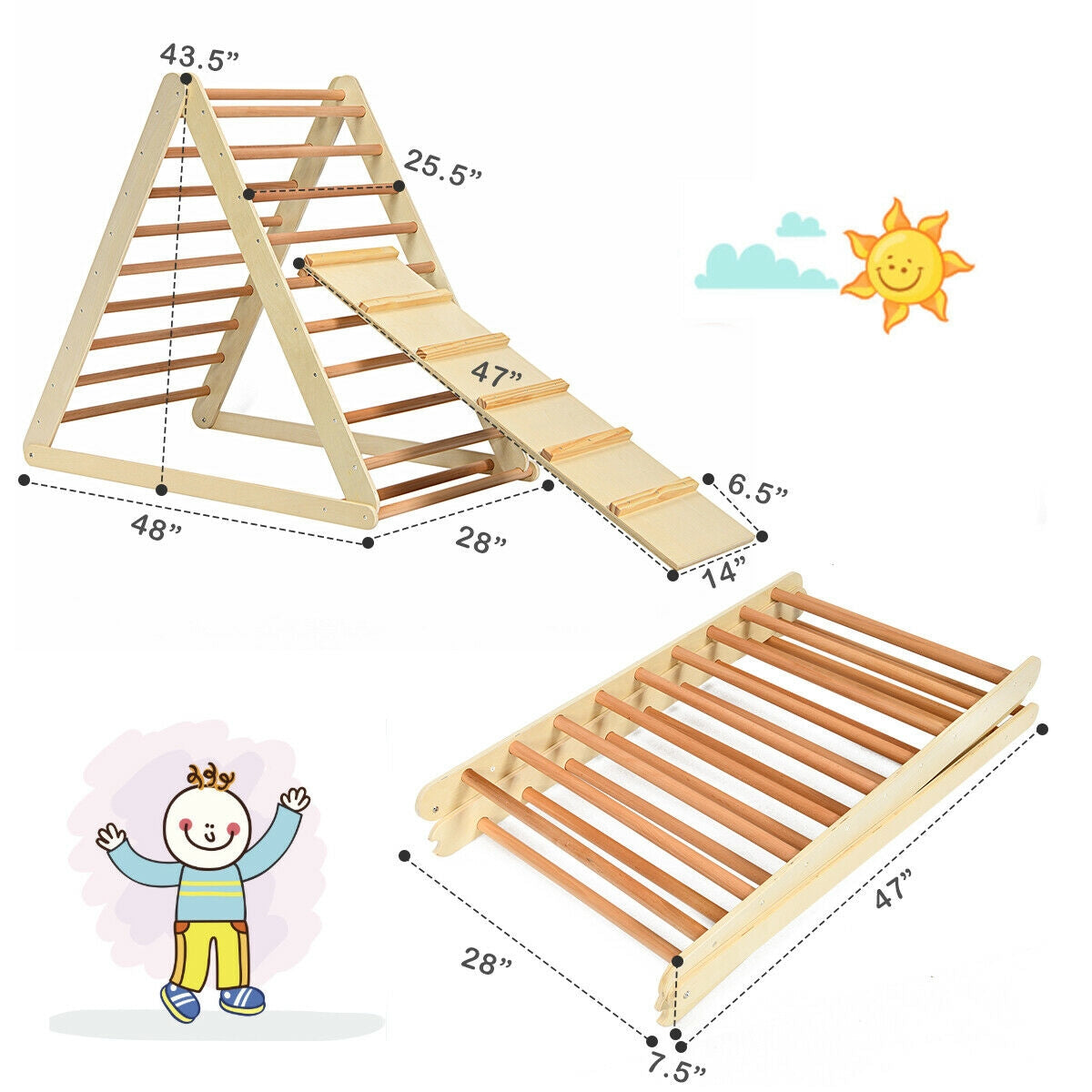 Foldable Wooden Climbing Triangle Indoor with Ladder for Toddler Baby, Natural Climbers & Slides at Gallery Canada