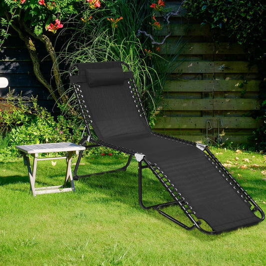 Folding Heightening Design Beach Lounge Chair with Pillow for Patio, Black - Gallery Canada