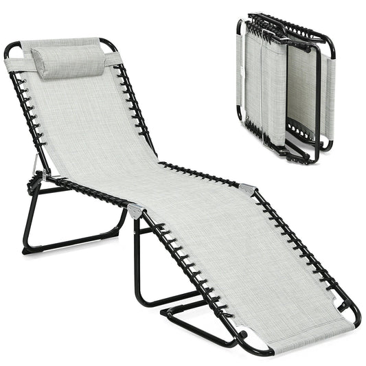 Folding Heightening Design Beach Lounge Chair with Pillow for Patio, Gray - Gallery Canada