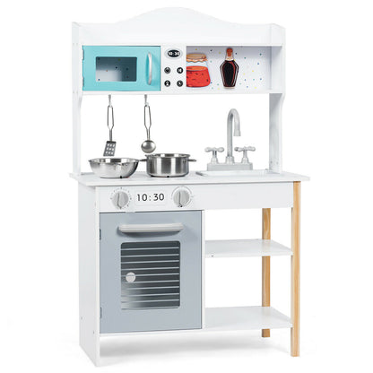 Kids Kitchen Cookware Pretend Cooking Food Play Set, White, Gray Play Kitchen Sets Gray & White at Gallery Canada
