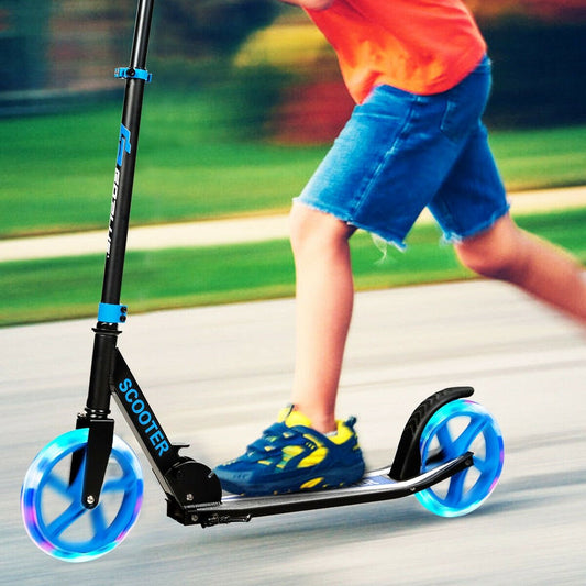 Portable Folding Sports Kick Scooter with LED Wheels, Blue - Gallery Canada