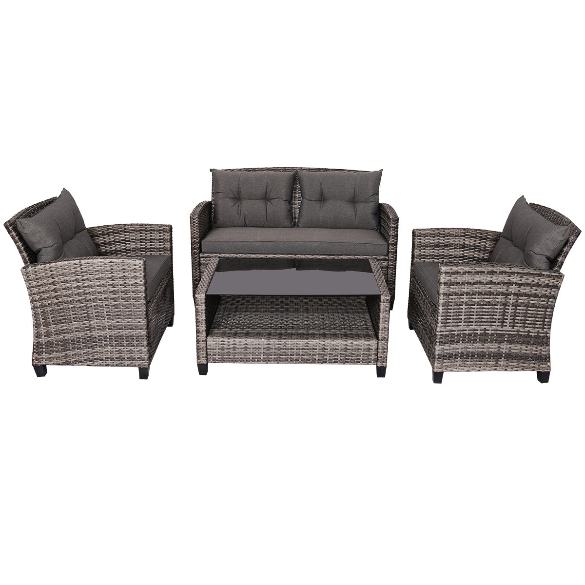 4 Pieces Patio Rattan Furniture Set Coffee Table Cushioned Sofa, Gray Patio Conversation Sets at Gallery Canada