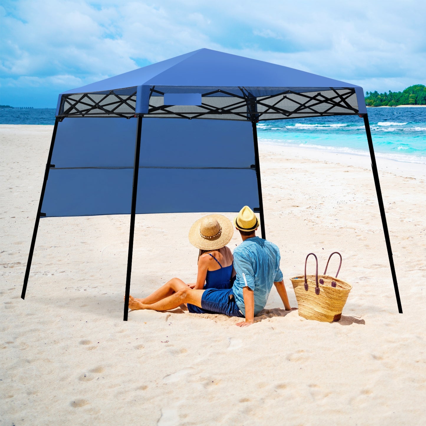 7 x 7 Feet Sland Adjustable Portable Canopy Tent with Backpack, Blue Canopies at Gallery Canada