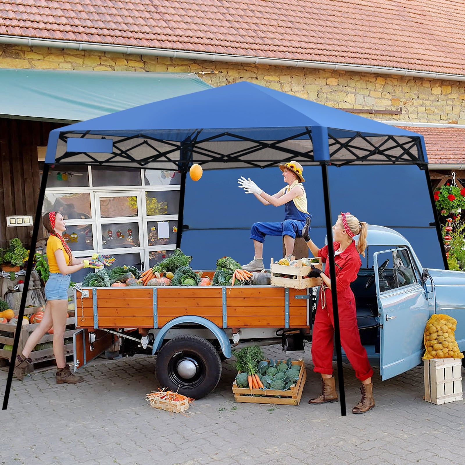 7 x 7 Feet Sland Adjustable Portable Canopy Tent with Backpack, Blue Canopies at Gallery Canada