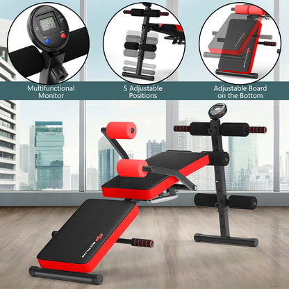 Multi-Functional Foldable Weight Bench Adjustable Sit-up Board with Monitor, Red Benches Racks & Bars at Gallery Canada