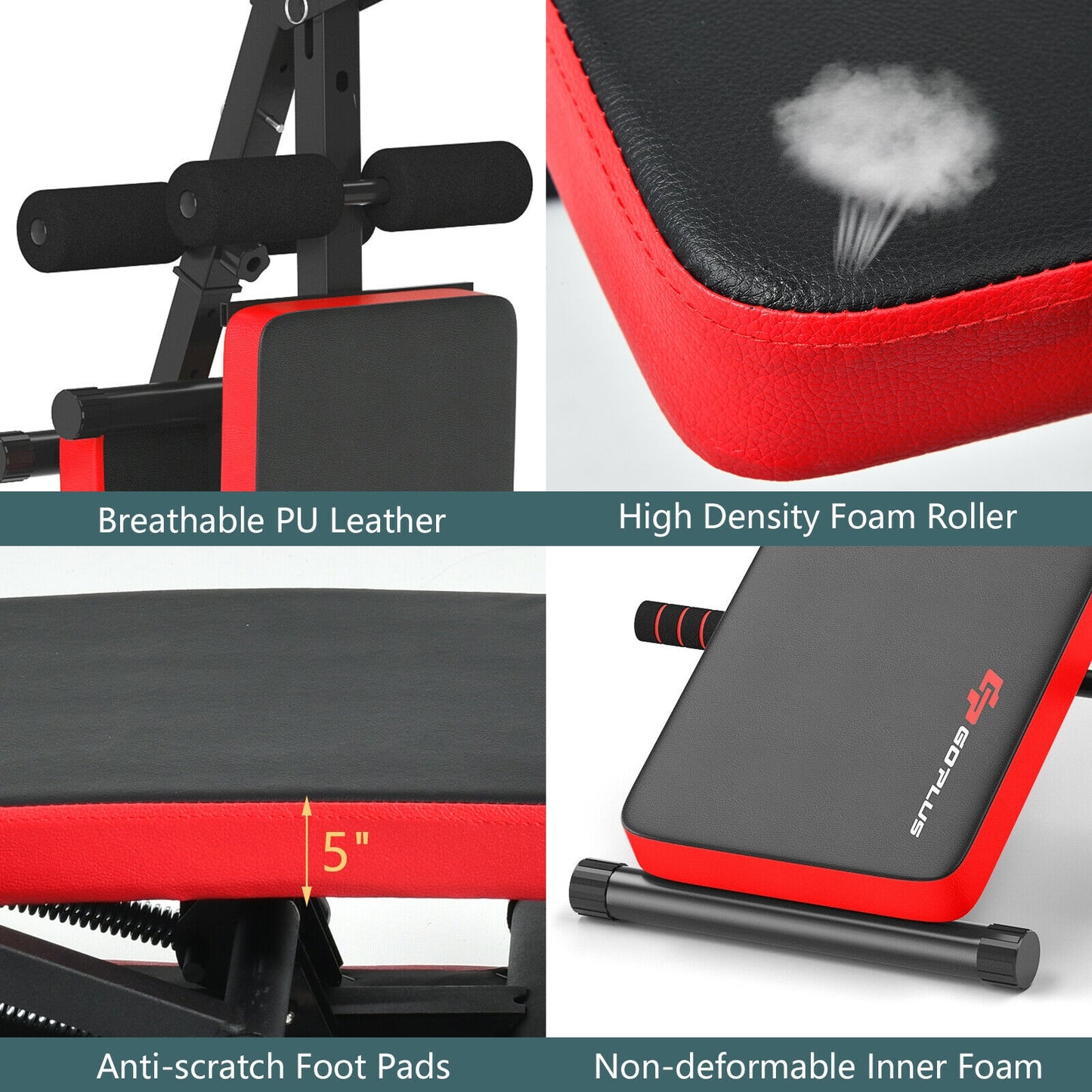 Multi-Functional Foldable Weight Bench Adjustable Sit-up Board with Monitor, Red Benches Racks & Bars at Gallery Canada