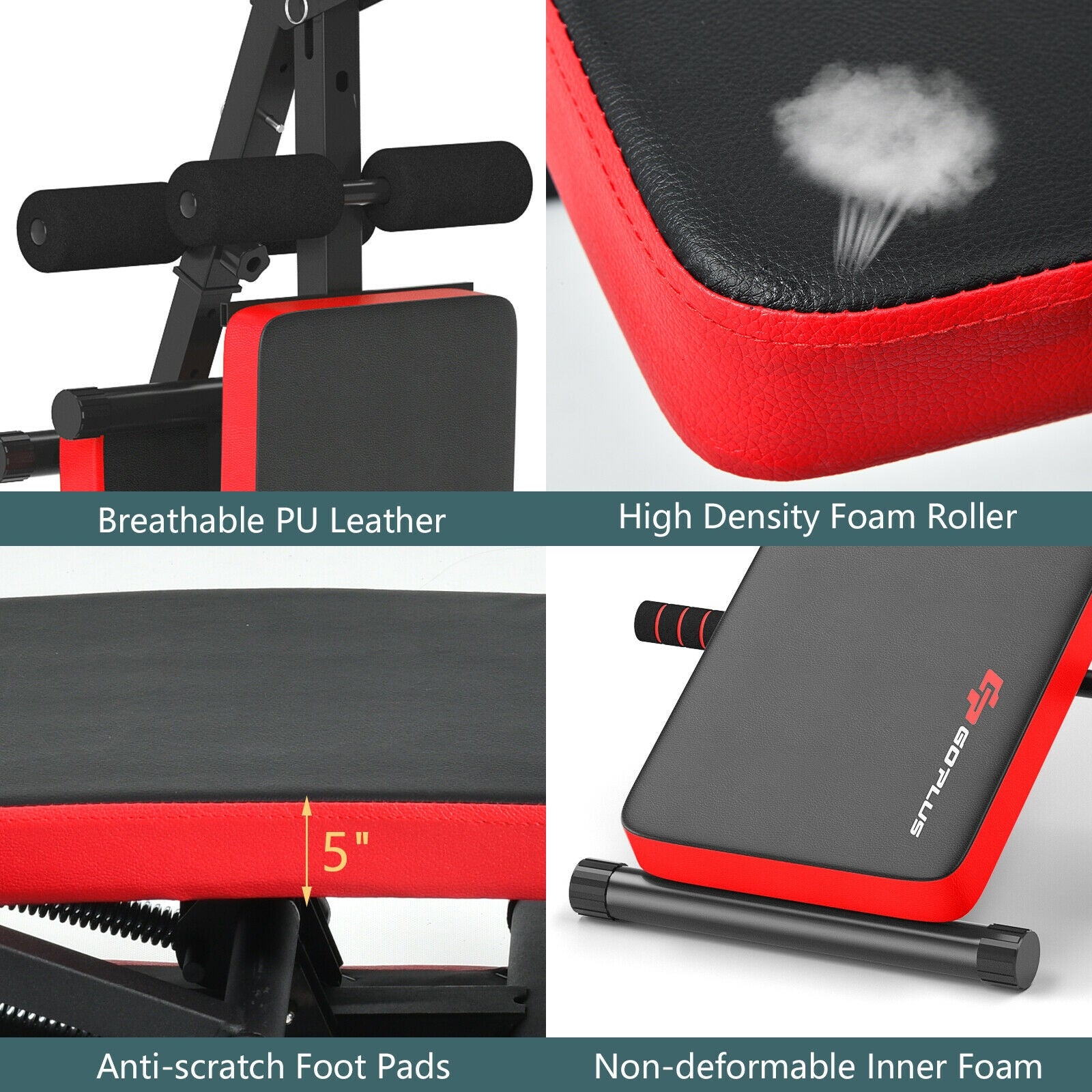 Multi-Functional Foldable Weight Bench Adjustable Sit-up Board with Monitor, Red Benches Racks & Bars at Gallery Canada