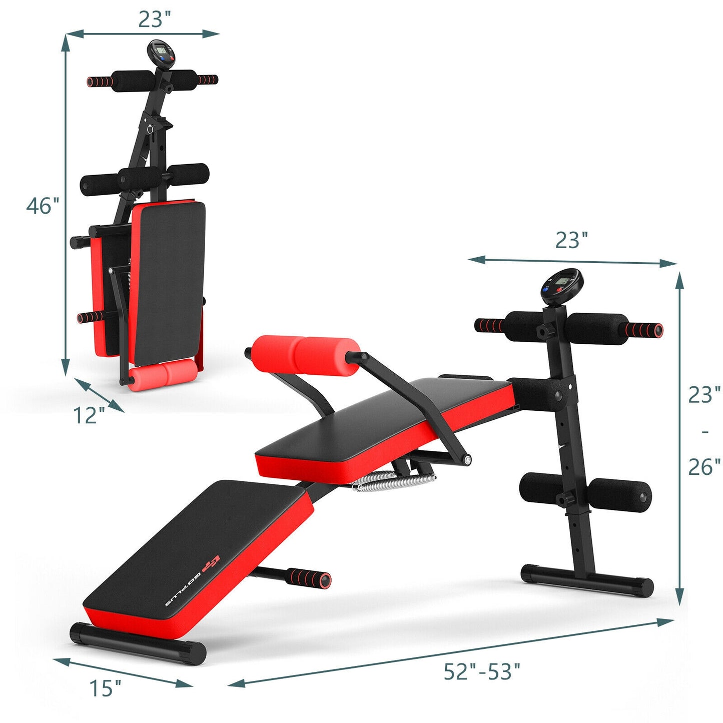 Multi-Functional Foldable Weight Bench Adjustable Sit-up Board with Monitor, Red Benches Racks & Bars at Gallery Canada