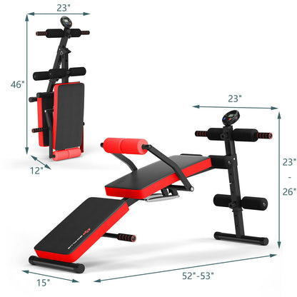 Multi-Functional Foldable Weight Bench Adjustable Sit-up Board with Monitor, Red Benches Racks & Bars at Gallery Canada
