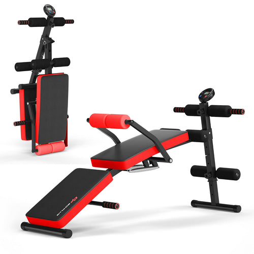 Multi-Functional Foldable Weight Bench Adjustable Sit-up Board with Monitor, Red